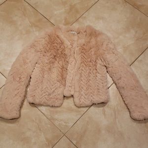 Alice + Olivia pink rabbit fur jacket